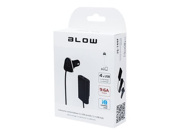 Blow - Bilstrømadapter - 9.6 A - 4 utgangskontakter (USB) - svart