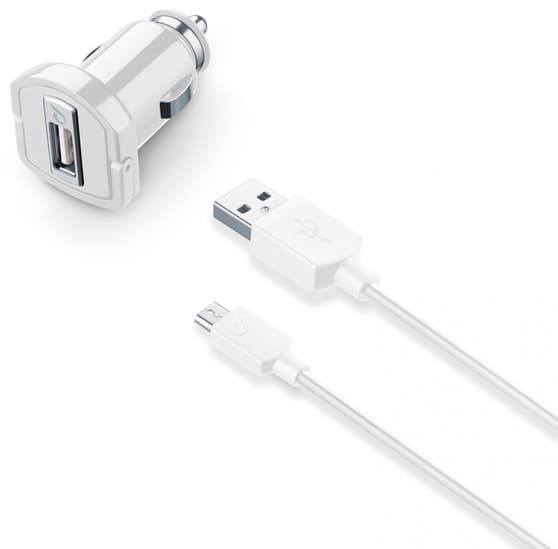 Cellularline Billaddare med microUSB-kabel 10W, Vit
