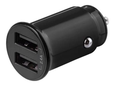 DELTACO USB-CAR124 - Bilstrømadapter - 12 watt - 2.4 A - 2 utgangskontakter (USB) - svart Sort