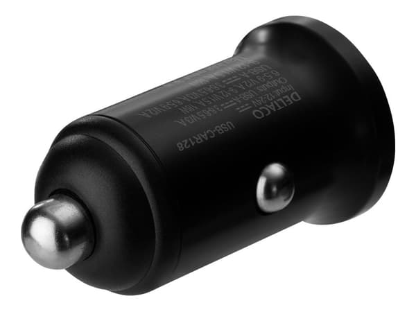 DELTACO USB-CAR128 - Bilstrømadapter - 36 watt - 3 A - 2 utgangskontakter (USB) - svart