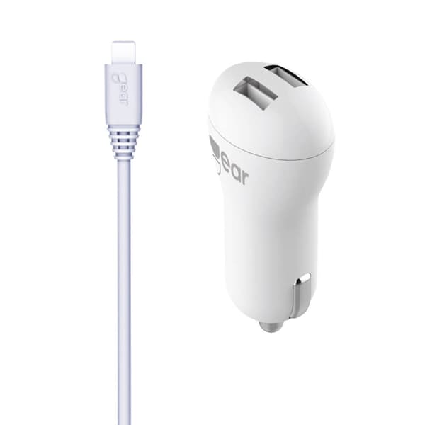 GEAR Lader 12-24V 2xUSB 2,4A Hvit MicroUSB Kabel Rund 1m