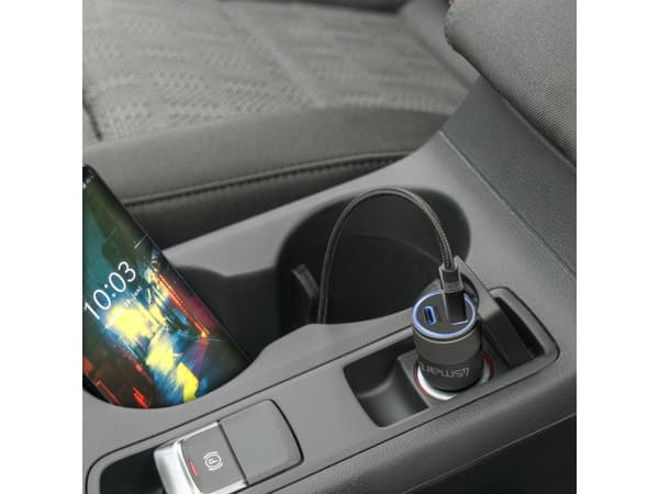 4smarts Rapid+ - Auton virtalähde - 27 Watt - 3 A - PD, QC 3.0 - 2 lähtöliitäntää (USB, USB-C) - harmaa, musta