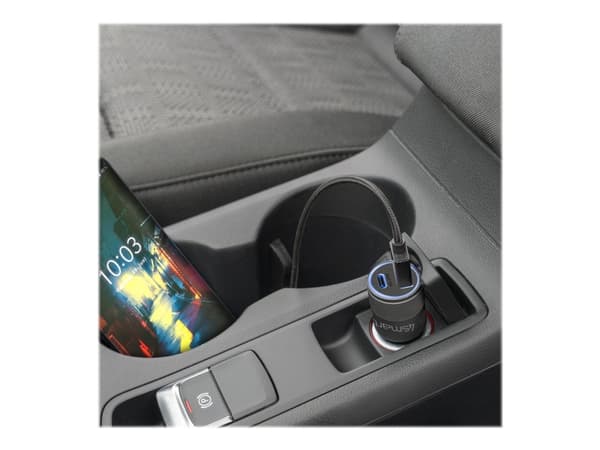 4smarts Rapid+ - Auton virtalähde - 27 Watt - 3 A - PD, QC 3.0 - 2 lähtöliitäntää (USB, USB-C) - harmaa, musta