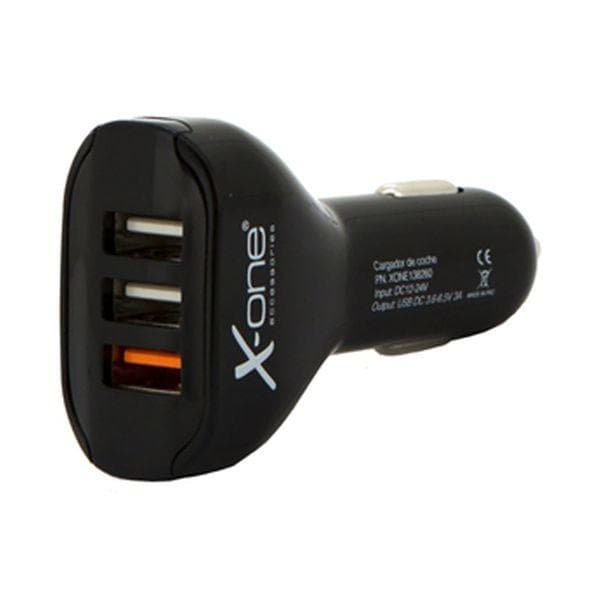 3-pack, Billaddare 3 x USB-A Svart