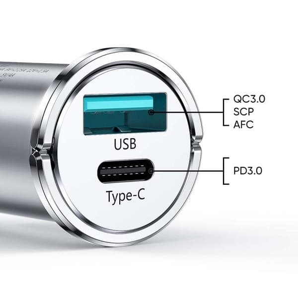 SiGN Mini Billaddare USB & USB-C, PD & Q.C3.0, 5A, 20W - Svart