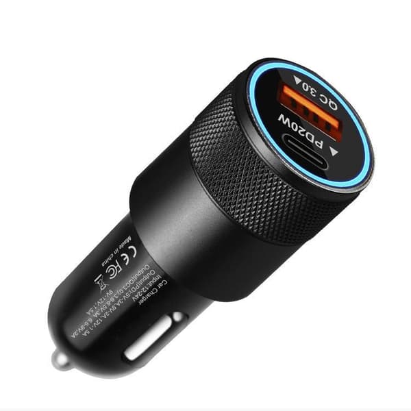 38W dobbelt biloplader 20W USB-C & 18W USB-A QC3.0
