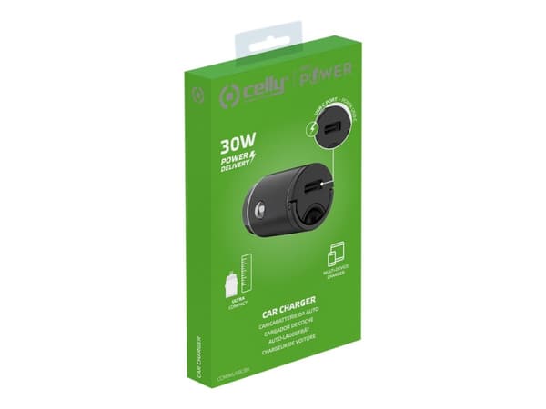 Celly ProPower CC MINI - Bilstrømadapter - ultra compact - 30 watt - PD (24 pin USB-C) - svart