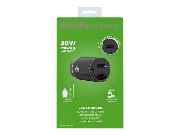 Celly ProPower CC MINI - Bilstrømadapter - ultra compact - 30 watt - PD (24 pin USB-C) - svart
