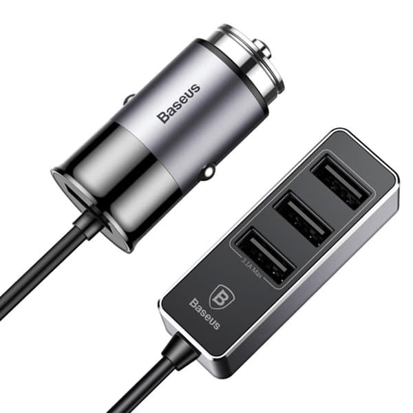 Baseus Kraftfulla Praktiskt 3-USB Port Billaddare Grå