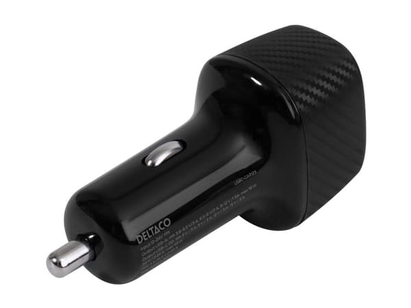 USB-autolaturi DELTACO 1x USB-A 18 W, 1x USB-C PD 45 W, yhteensä 63 W / USBC-CAR123
