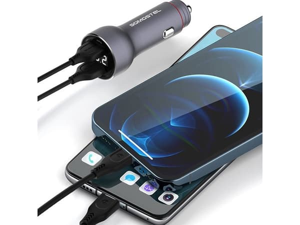 Somostel 5A Car Charger Meter + USB-C QC Blue Cable SMS-A89