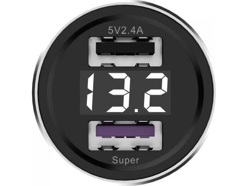 Somostel 5A Car Charger Meter + USB-C QC Blue Cable SMS-A89