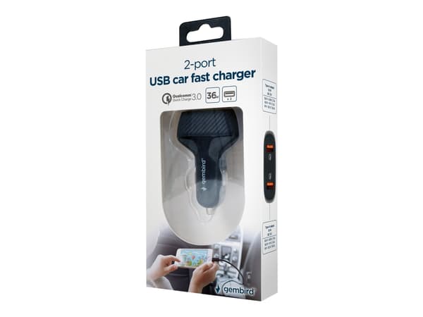 Gembird - Strömadapter för bil - 36 Watt - 3 A - QC 3.0 - 2 utdatakontakter (2 x USB) - svart Svart