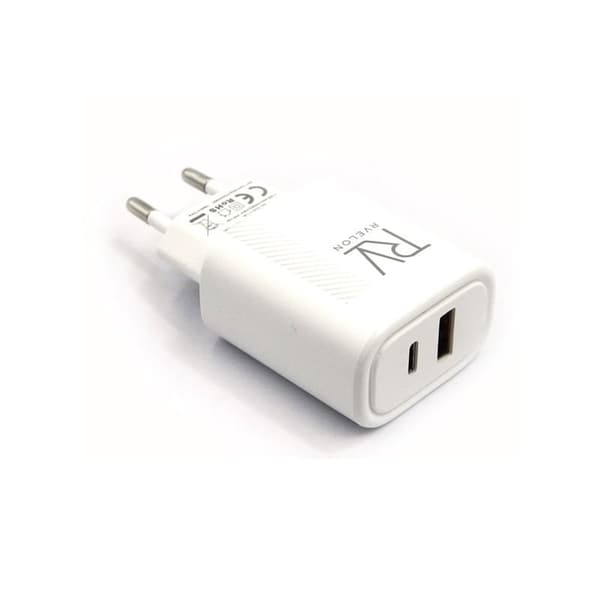 20W adapterladdare, 2 ut USB + typ C