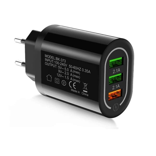 Väggladdare 3xUSB QC 3.0, svart