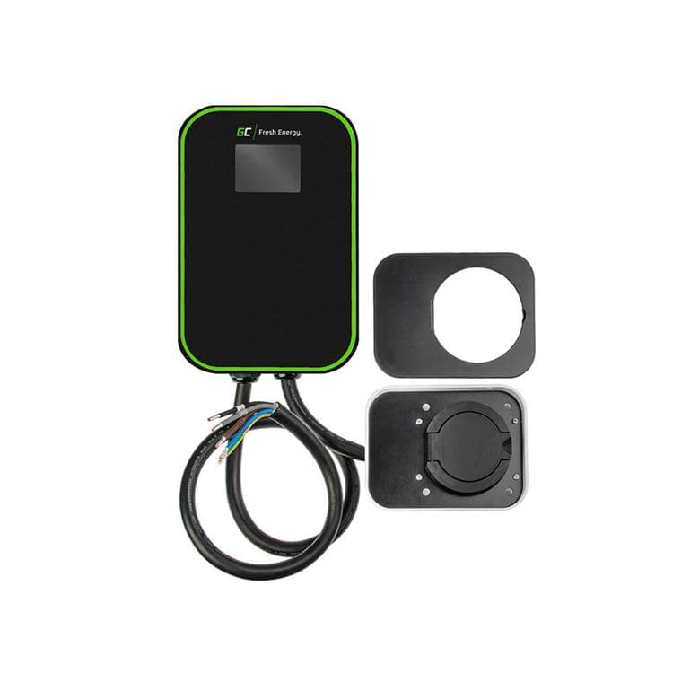 GREENCELL LaddBox Elbil med Uttag EV15RFID Typ2 22kW 32A LCD IP66 RFID - Svart