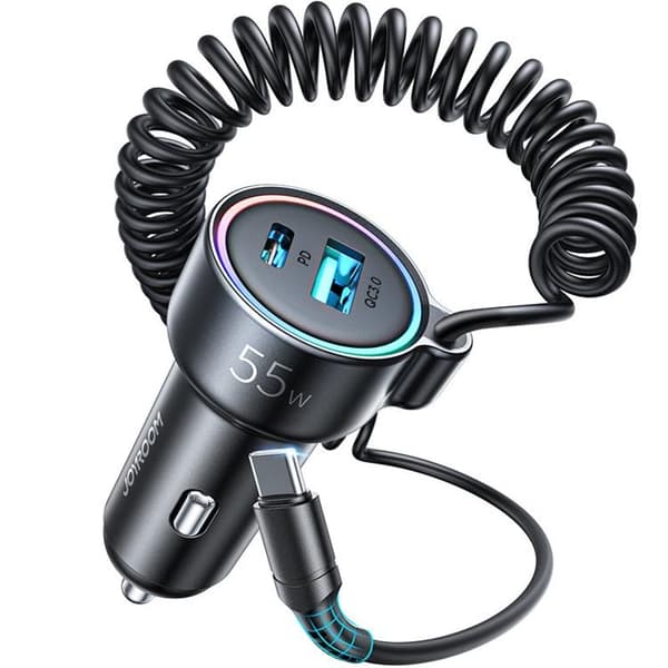 Joyroom 3-i-1 Snabb Billaddare 45W med USB-C Kabel 1.5m - Svart