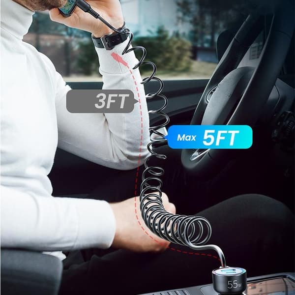 Joyroom 3-i-1 Snabb Billaddare 45W med USB-C Kabel 1.5m - Svart