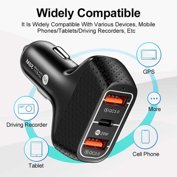 Autolaturi 3 USB SuperSnab 20W PD Quick Charge 3.0