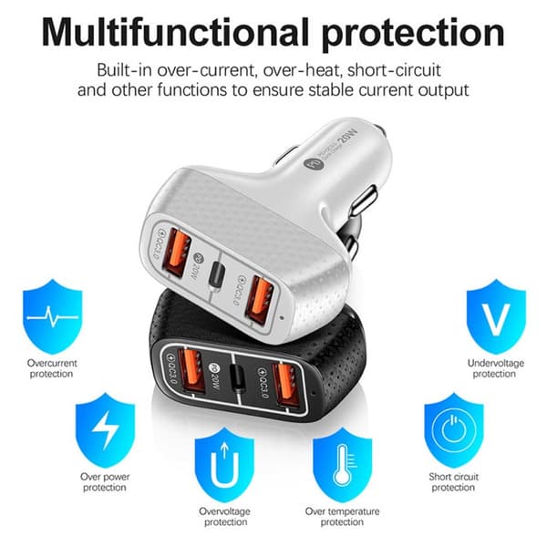 Autolaturi 3 USB SuperSnab 20W PD Quick Charge 3.0