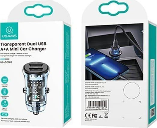 Usams autolaturi USAMS C31 3A 2xUSB-A pikalataus sininen/sininen CC162CC02