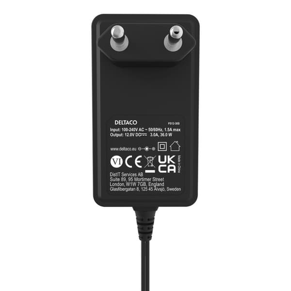 Kraftfull DELTACO nätadapter, 100-240V till 12V 3A, till LED mm