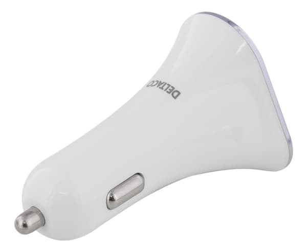 DELTACO autolaturi, 5,2A, 3xUSB Type A, 12-24V DC-sis.tulo, valk./hop.