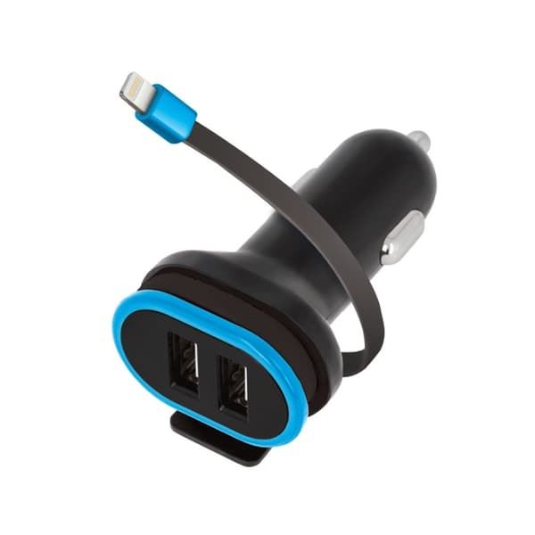 Forever Dobbelt USB-biloplader CC-02 3A med iPhone 8-pin-kabel
