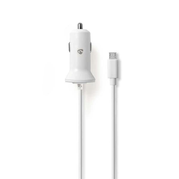 Nedis Biloplader | 12 W | 1x 2.4 A | Antal output: 1 | Micro USB (Fixed) kabel | 1.00 m | Single Voltage Output Hvid
