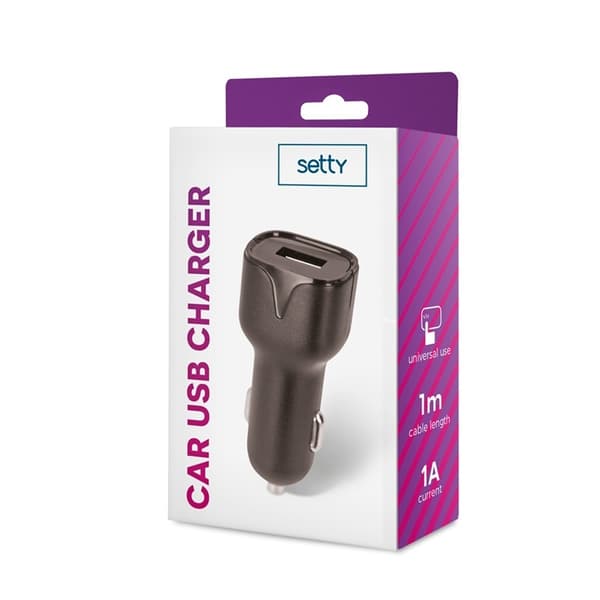 Setty USB-kontakt for billader, 1A, svart