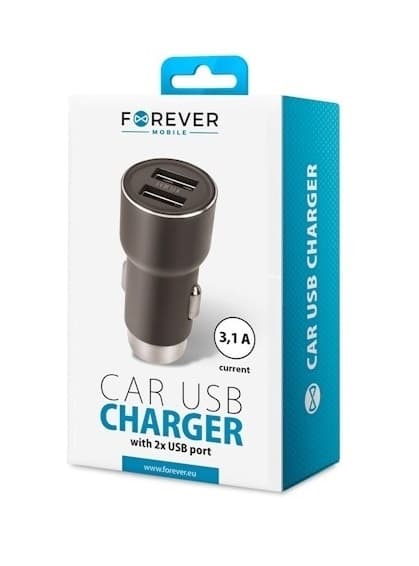 Forever Dobbelt biloplader 2xUSB, 3,1A - CC-04