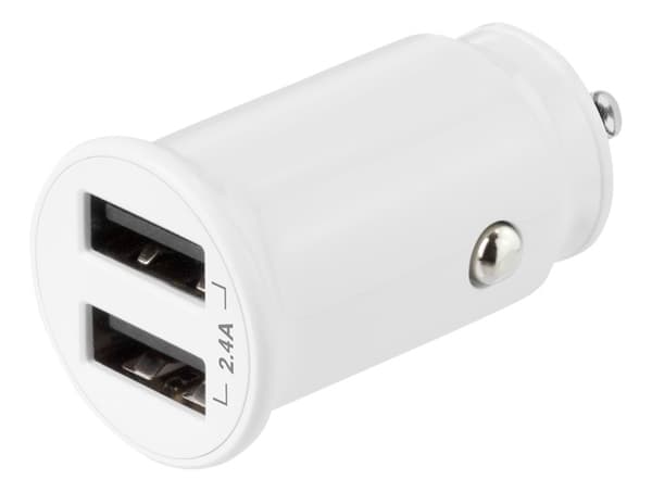 DELTACO 12/24 V USB-billaddare, dubbla USB-A portar, 2.4 A, 12 W, vit Vit