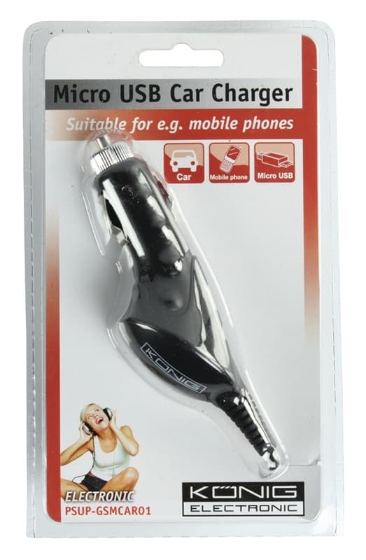König Biloplader 1.0 A Micro USB Sort