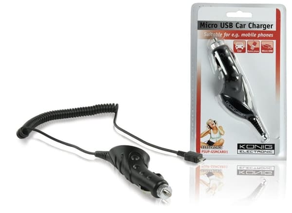 König Biloplader 1.0 A Micro USB Sort