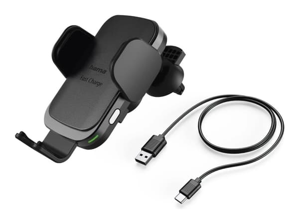 Hama Prime Line "FC10 Motion" - Trådløs ladeholder for bil - 10 watt - Fast Charge - svart/sølv Sort, Metallisk