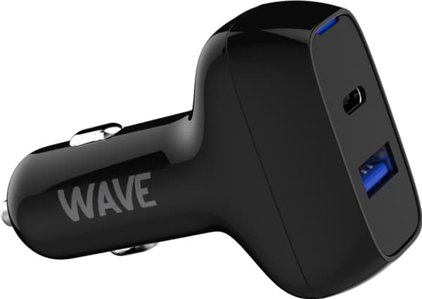 Wave billader, 1 x USB Type-C + 1 x USB-A 18W+18W, svart