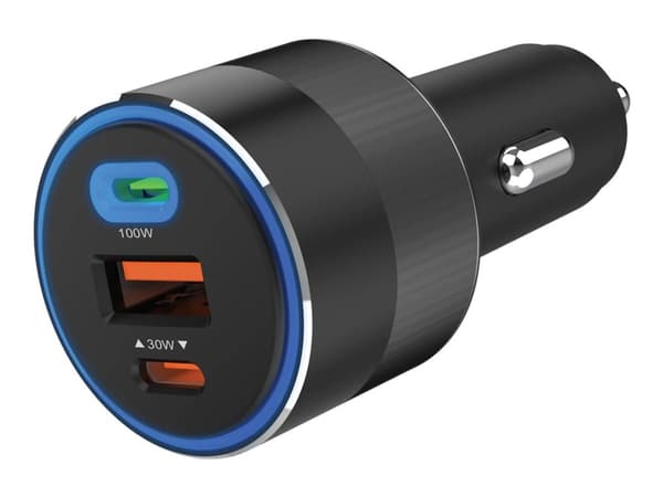 Sandberg Active - Autovirtasovitin - 130 Watt - 3 lähtöliitäntää (USB, 24-nastainen USB-C) musta