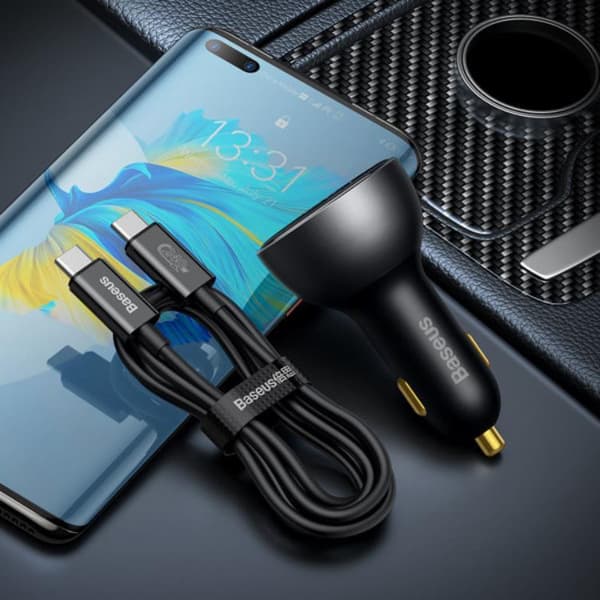 Baseus Billaddare 140W USB Till Typ-C Till USB-C Kabel 1m - Svart