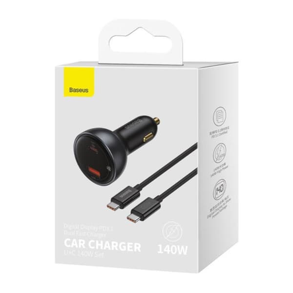 Baseus Billaddare 140W USB Till Typ-C Till USB-C Kabel 1m - Svart
