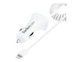 Miniatyrbild 3 av 5: StarTech.com Lightning Car Charger with 1m Coiled Lightning Cable, 12W, White, 2 Port USB Car Charger Adapter for Phones and Tablets, In Car Apple iP