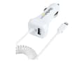 Miniatyrbild 1 av 5: StarTech.com Lightning Car Charger with 1m Coiled Lightning Cable, 12W, White, 2 Port USB Car Charger Adapter for Phones and Tablets, In Car Apple iP
