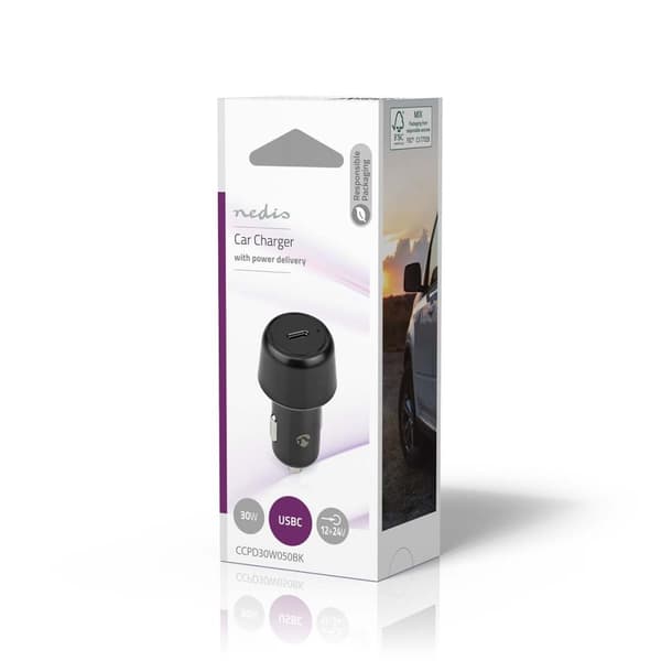Nedis Autolaturi | 30 W | 2.0 / 3.0 A | Lähtöliitäntöjen määrä: 1 | Portin tyyppi: USB-C™ | Automaattinen Jännitteen Valinta