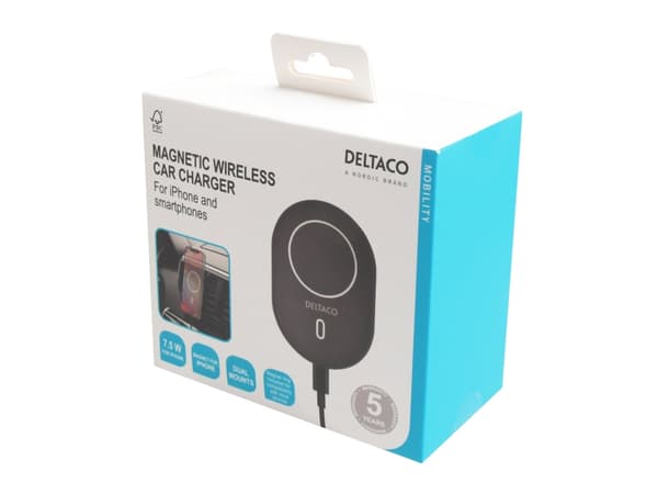 DELTACO - Trådløs ladeholder for bil - magnetisk - 15 watt - svart