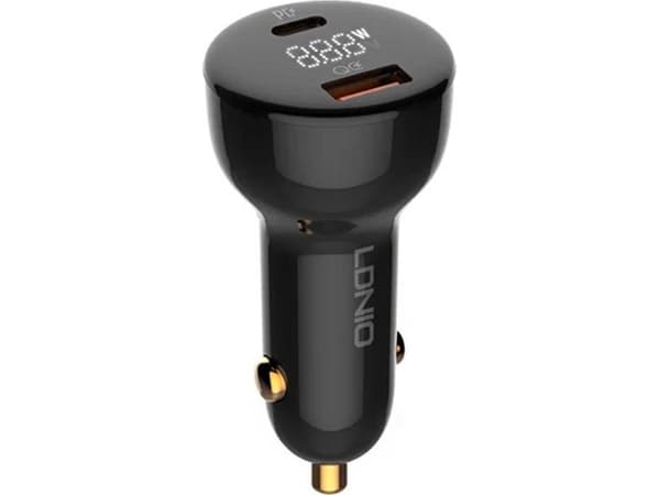 LDNIO C101 billaddare, USB + USB-C, 100W + USB-C till Lightning-kabel (svart)