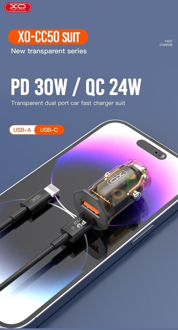 USB-C PD 30W / USB-A QC 24W Snabbladdning Billaddare iPhone/Samsung