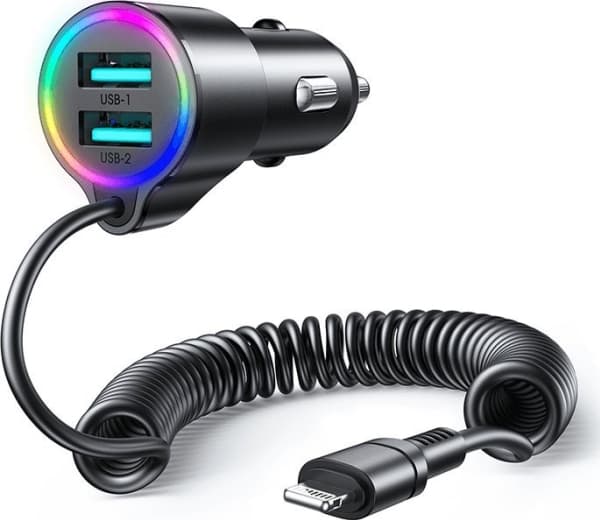 Billader Joyroom JR-CL25, 2x USB + Lightning-kabel (svart)