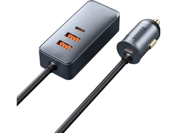 Baseus CCBT-A0G Rask billader med skjøtekabel 120W 2x USB + 2x USB-C Grå