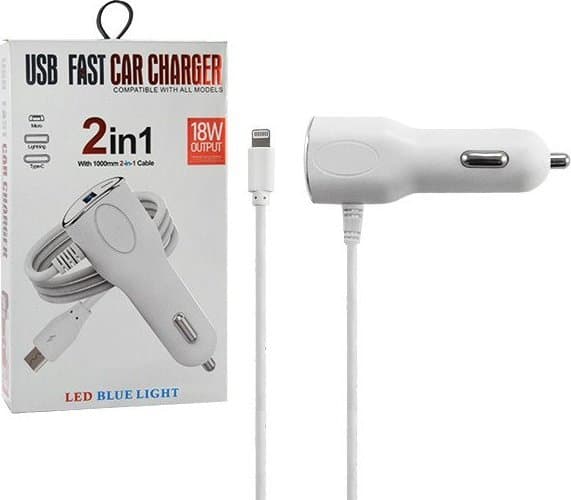 VEGA BILLADDARE 2A VIT VEGA FASTON IPHONE + USB 2000mAh