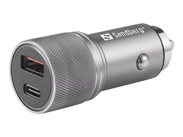 Sandberg - Bilstrømadapter - 48 watt - 3 A - QC 3.0 - 2 utgangskontakter (USB, 24 pin USB-C) Metallisk