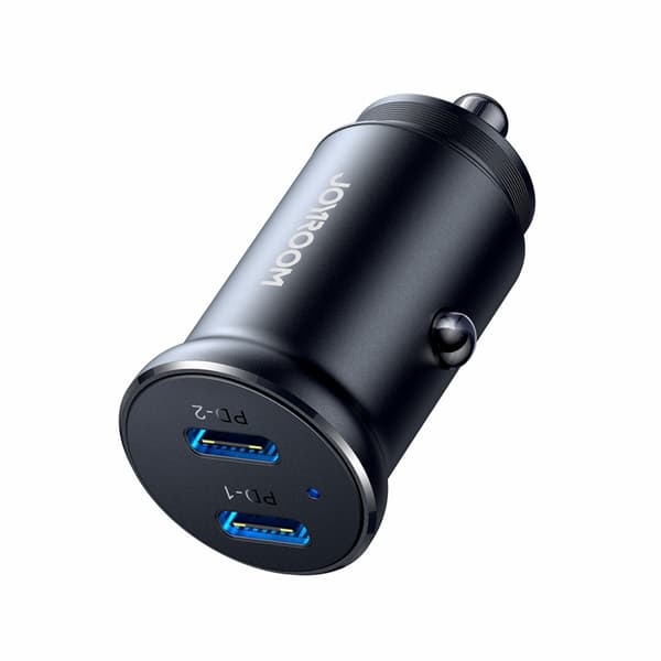 Joyroom Mini Metall Billaddare 30W 2x USB-C - Svart